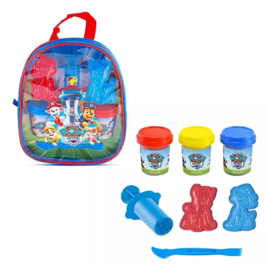 Mochila Patrulha Canina Com 3 Potes De Massinha 3 Acessorios