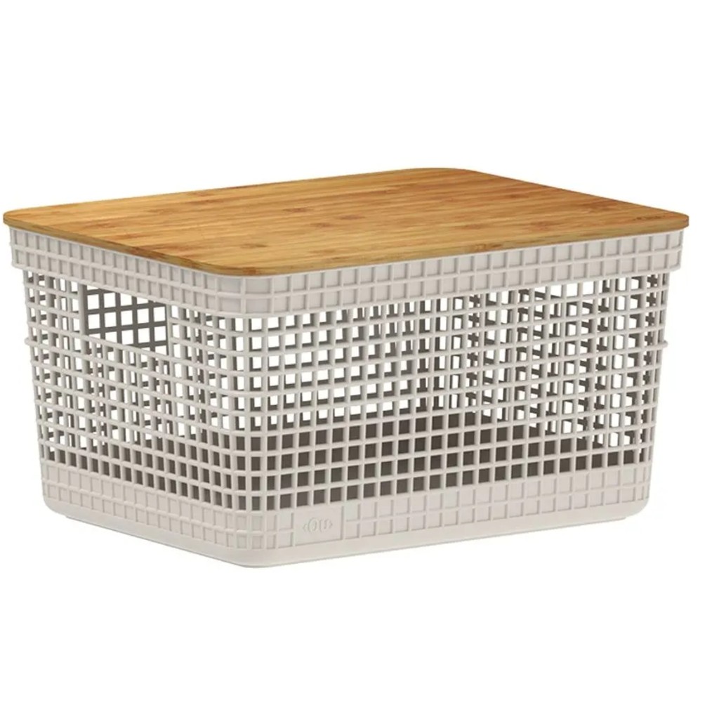 Cesto De Roupas Suja Retangular Área De Serviço Banheiro Quarto Com Tampa Em Bambu 8l Bege Ou em Oferta na Shopee