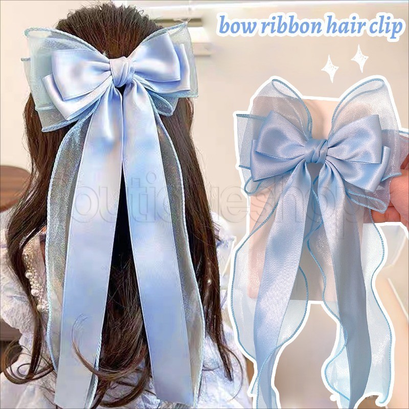 [Destaque] Grampo De Cabelo Com Laço De Malha Grande – Presilhas Femininas Chapéus Da Moda Fita De Doce Presilha De Rabo