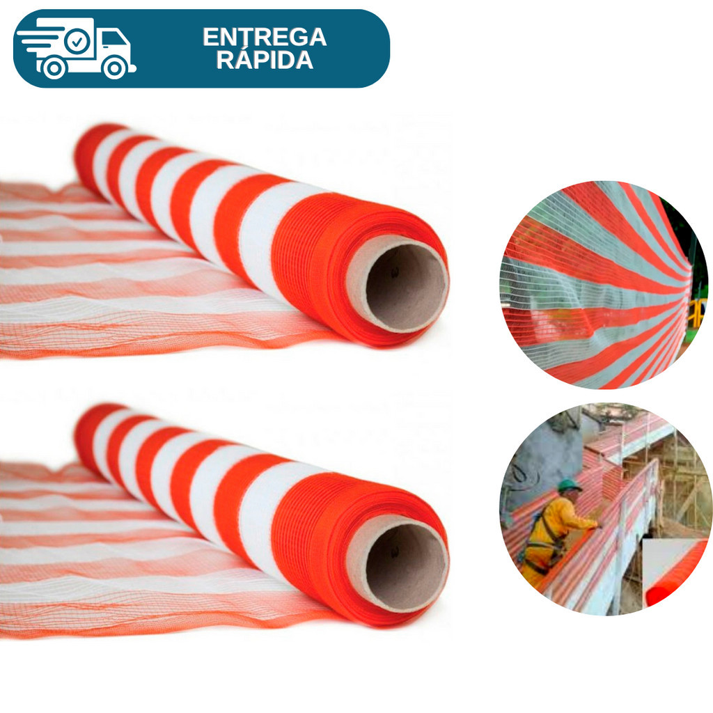 Kit 2 Tela Sinalização Guarda Corpo Laranja E Branca 1,20m X 50m Obras Construção Sinalização Isolamento