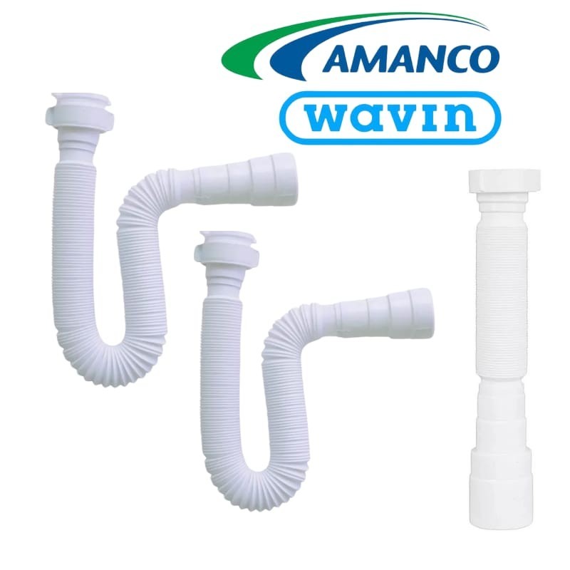 kit com 3 Sifão Sanfonado Multiuso Ajustável Universal Amanco Branco