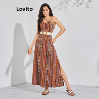 Lovito Vestido de Franzido com Estampa Tribal Boho para Mulheres LBL08181