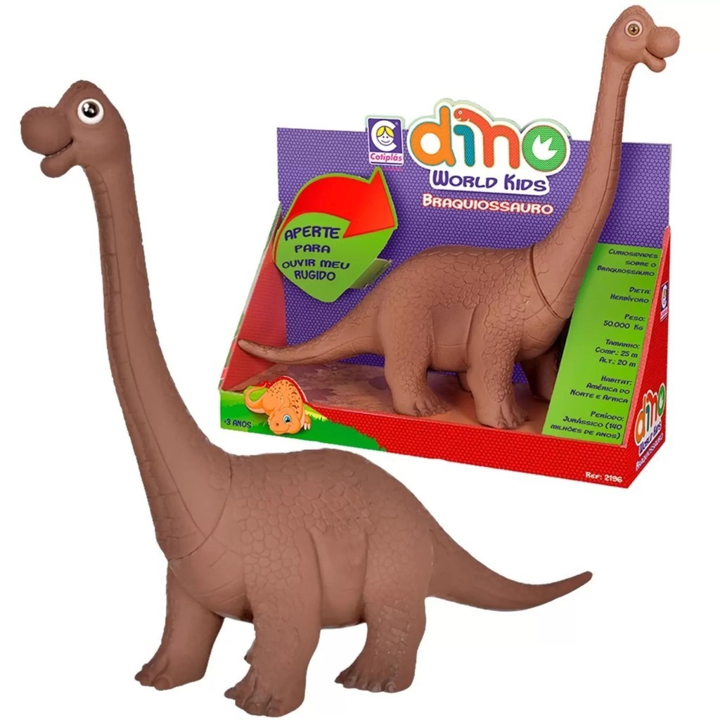 Boneco Dino World Kids Braquiossauro Marrom Faz Sons de Dinossauro de Verdade pa