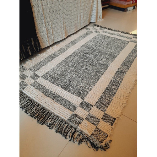 Tapete Decorativo de Algodao Cinza e Off White Claro Rustico Classico para Sala Quarto Escritorio Casa Fazenda Sitio Chale 140x200 Felpudo Peludo Pelo Curto Baixo Feito Em Tear Manual Ideia Presente Pai Avo Padrasto Esposo Homen Tio Sogro