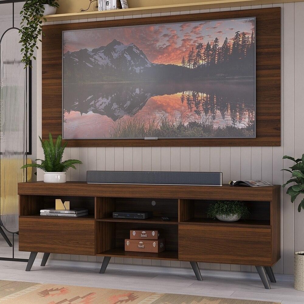 Rack c/ Painel P/TV até 65" e Pés Retrô Flórida Multimóveis Duna/Preto