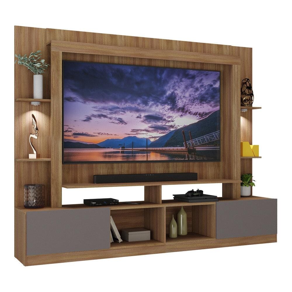 Rack Estante c/ Suporte TV 65" e Leds Berlim Multimóveis Madeirado/Lacca Fumê - Home & Living