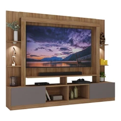 Rack Estante c/ Suporte TV 65" e Leds Berlim Multimóveis Madeirado/Lacca Fumê