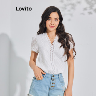 Lovito Blusa Feminina Casual Com Gola Lisa E Babados LBL08024