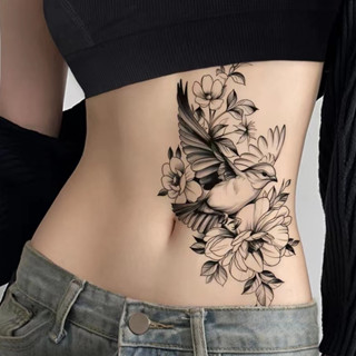 1 Adesivo De Tatuagem De Pássaro Com Flor De Folha À Prova D