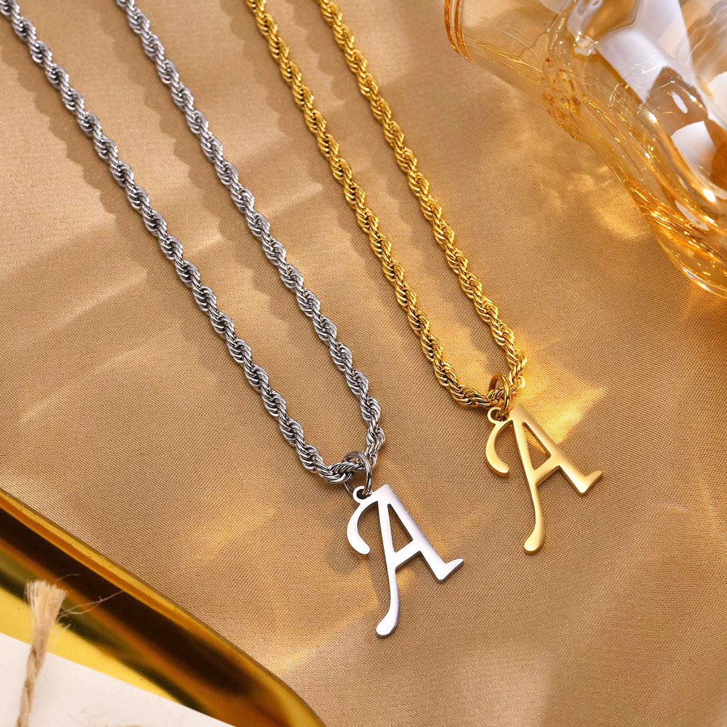 Vnox Clássico A-Z Carta Pingente Colar Para Mulher Homem , Simples De Corrente De Corda Torcida De Aço Inoxidável Presente De Jóias em Oferta na Shopee