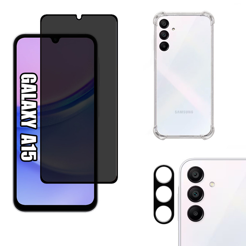 KIT Para Samsung Galaxy A15 | Película de Privacidade 3D - Capa Anti Impacto - Película da Câmera 3D em Oferta na Shopee