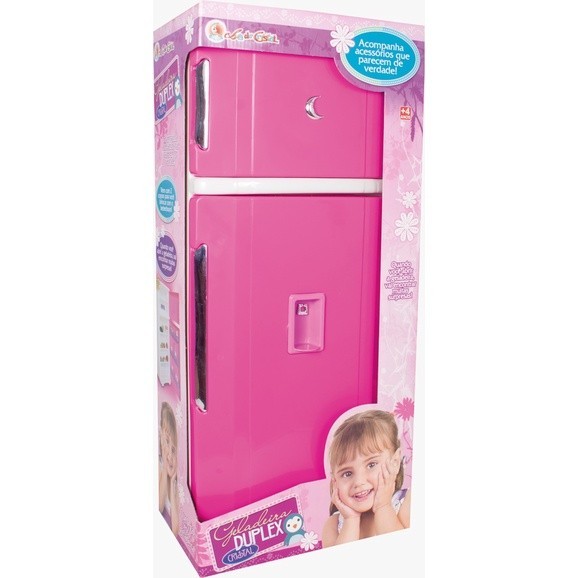 Brinquedo Geladeira Rosa Duplex Grande c/15 Brinquedos