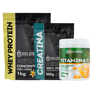 Kit: Whey Protein Concentrado 1Kg + Creatina Monohidratada 500g + Vitamina C Em Pó 500g - 100% Importado - Soldiers Nutr