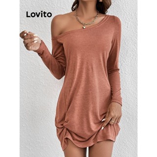 Lovito Vestido Assimétrico Casual Liso Plissado Para Mulheres LSL01007