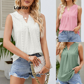 Lovito Regata Casual Plissada Lisa Para Mulheres LNL40054