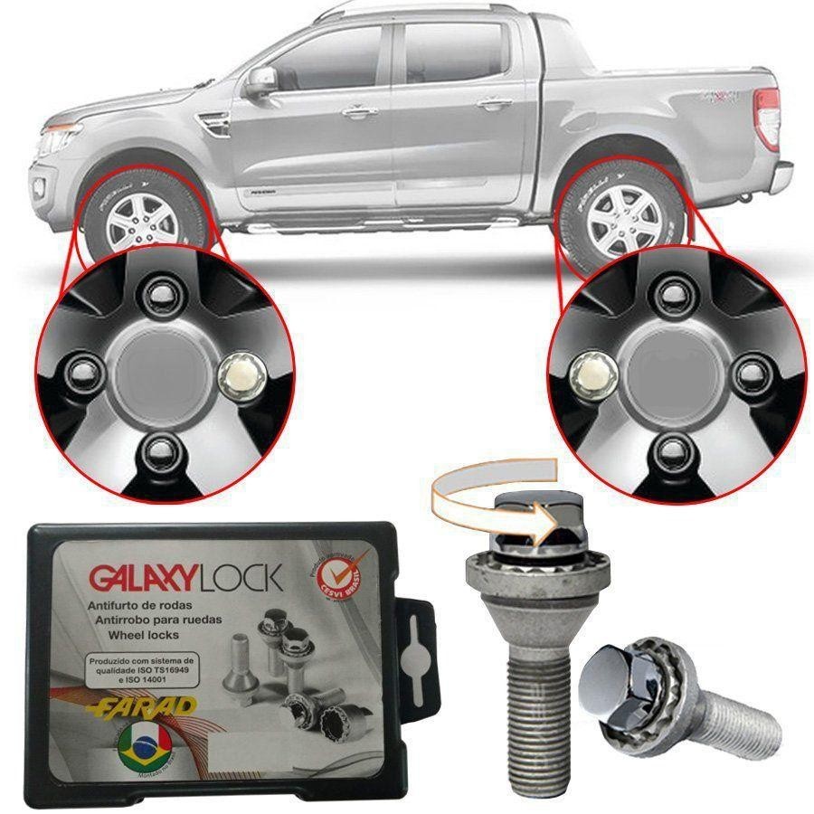 Trava Antifurto Anti Roubo de Roda Parafuso Porca Farad Galaxylock Ford Ranger 2013 em Diante Com Mais de 10.000 Segredos HA/M