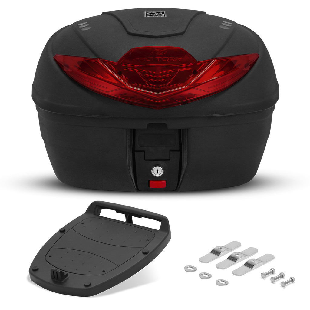 Baú Bauleto Universal Para Moto Plástico Superior 35l Pro Tork Smartbox 4 Four Capa de Chuva Moto