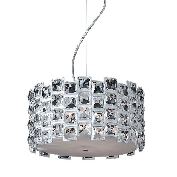 Pendente Lustre Redondo Branco Com Cristal E Fechamento Inferior Em Vidro D30Cm - Atlanta