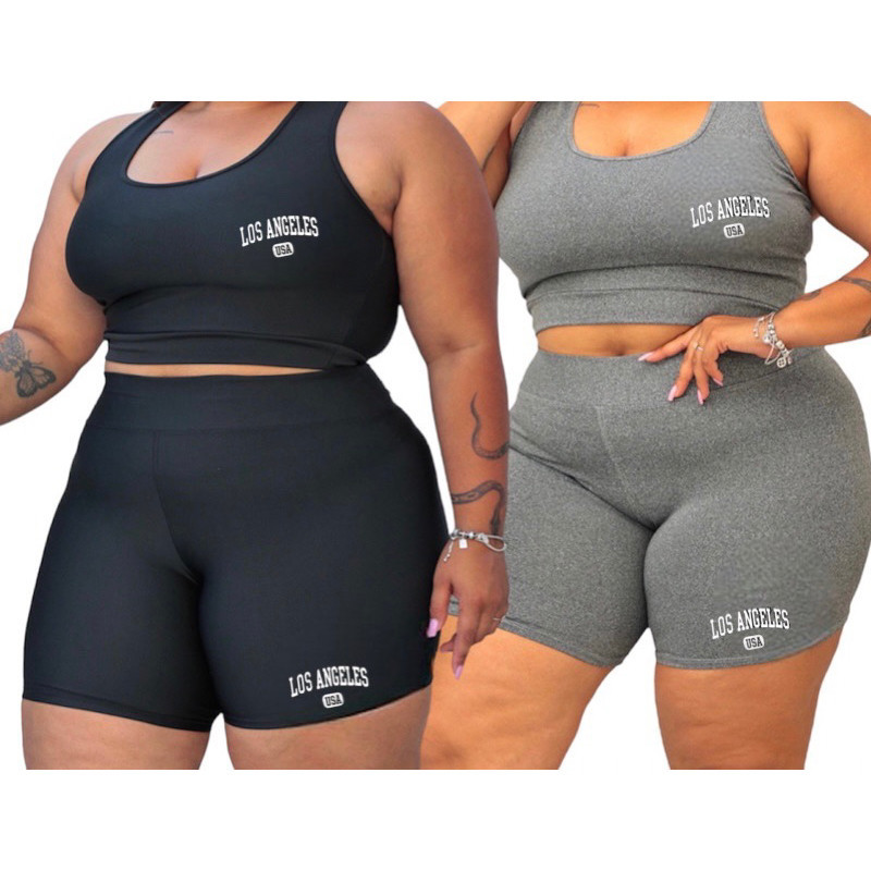 Conjunto top e Shorts Plus size feminino fitness em Oferta na Shopee