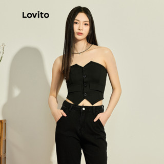 Lovito Regata Casual com Botões Falsos e Bolsos para Mulheres L73AD022