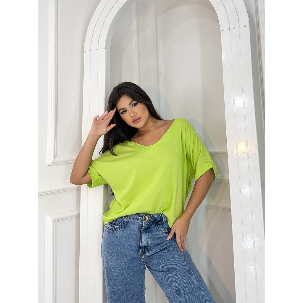 Blusa Feminina Manga Curta Blusinha Ciganinha Bata Soltinha Gola V