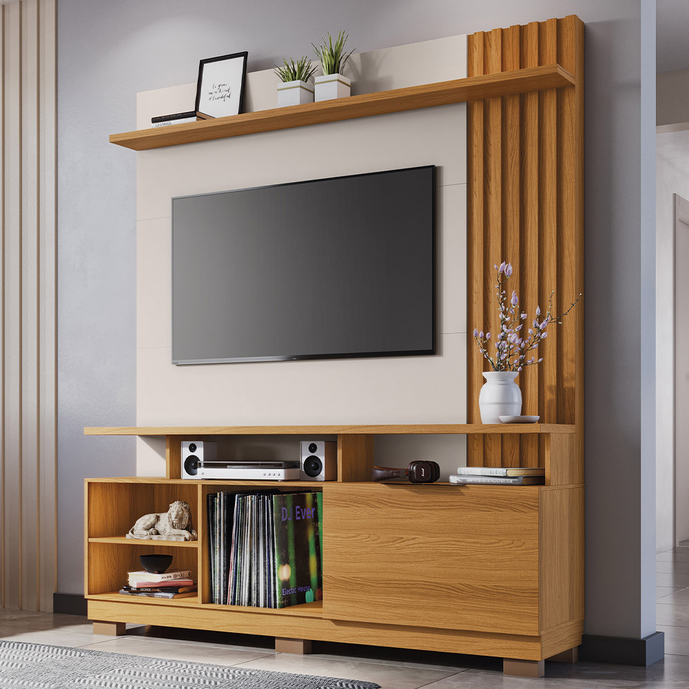 Estante Home Theater Para TV 55 Pol 160cm Arturo B01 Cinamomo Off White - Lyam Decor