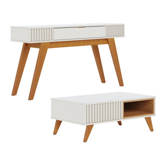 Kit Aparador Para Sala De Estar Com Mesa De Centro Delta 01 Gaveta C04 Freijó Off White - Lyam Decor em Oferta na Shopee