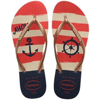 Chinelo Havaianas Slim Nautical Feminino - Bege e Vermelho em Oferta na Shopee