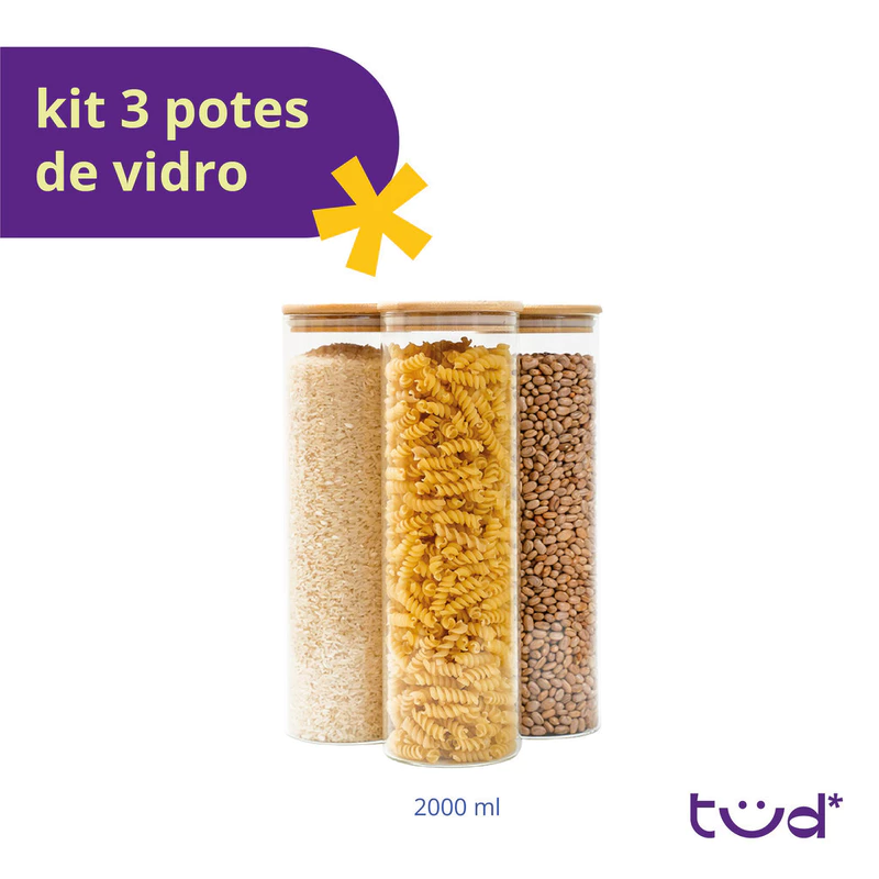 Kit 3 Potes de Vidro 2L com Tampa de Bambu — foto 3
