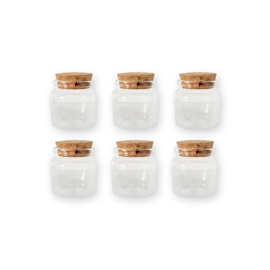 Kit 6 Potes de Vidro Hermético para Lembrancinha com Tampa de Rolha - 50ml - Rizzo
