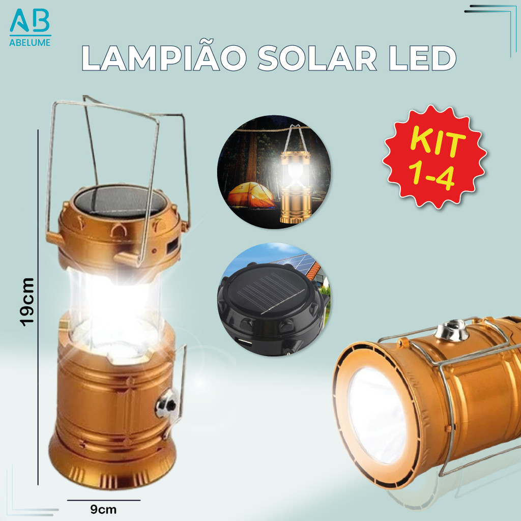 Lanterna Lampião com LED c/ Placa Solar embutida Recarregável via usb e tomada Bivolt em Oferta na Shopee