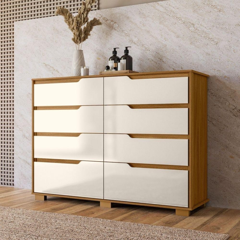 Cômoda Moval Georgia 8 Gavetas Freijó Off White em Oferta na Shopee