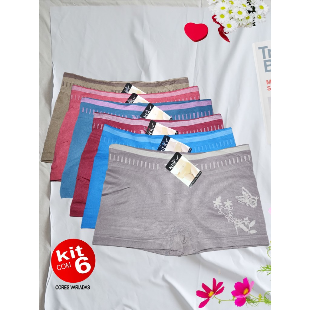 Kit c/ 6 CUECA FEMININA BOXER Premium Super Macia Extremo Conforto Hiius ( Lingerie Calcinha Sutiã )