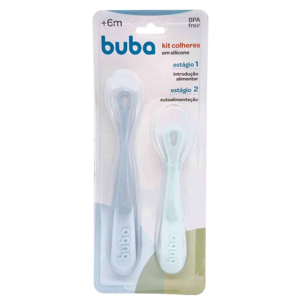Kit 2 Colheres em Silicone Fases 1 e 2 Azul 18829 - Buba em Oferta na Shopee