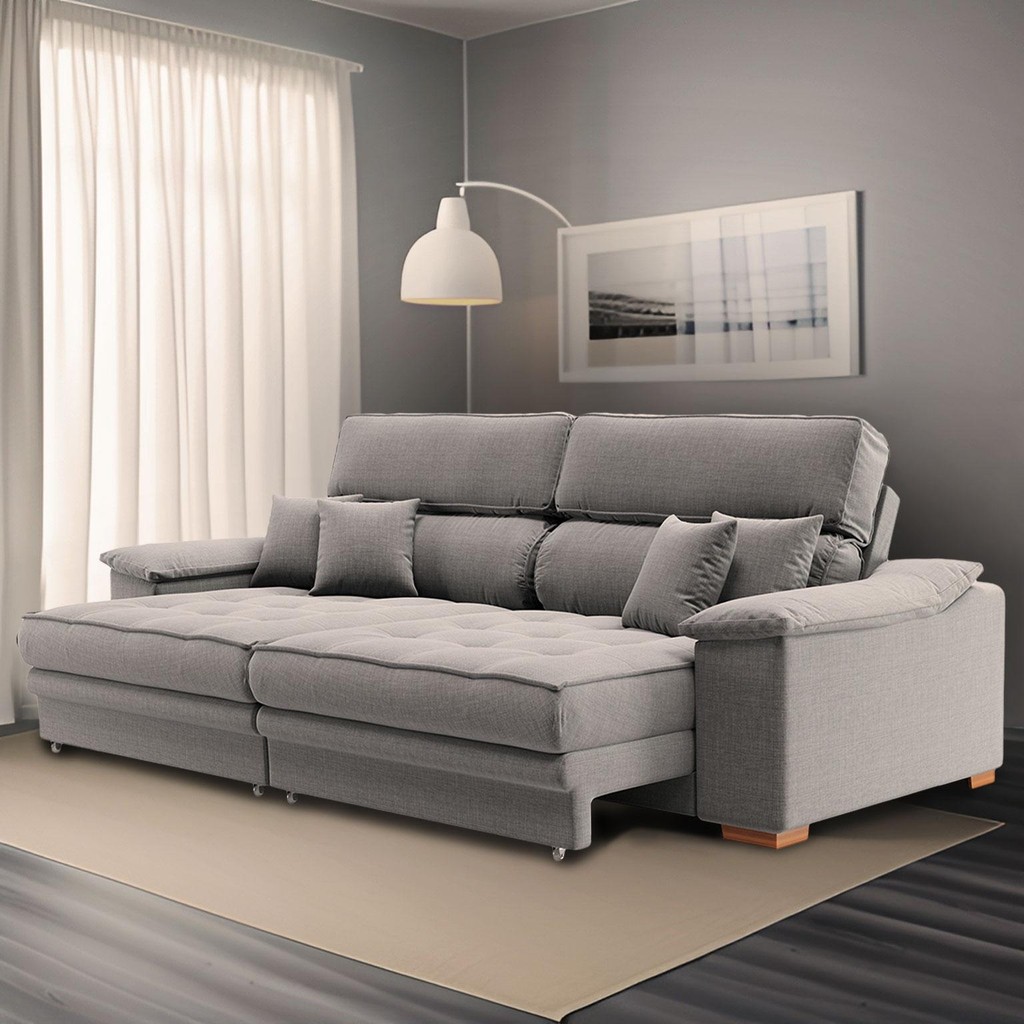 Sofá 3 Lugares Retrátil e Reclinável Leonard Linho Cinza em Oferta na Shopee