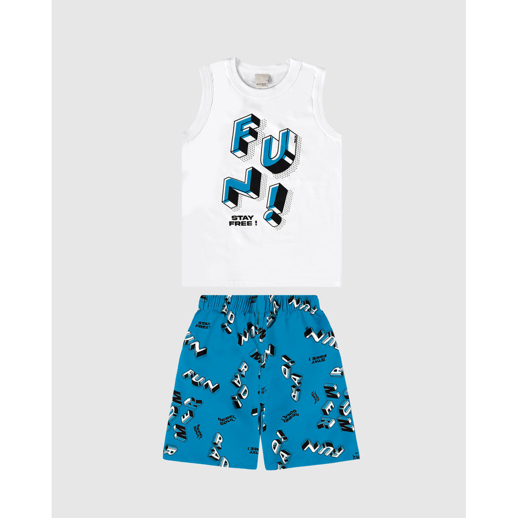 Conjunto Infantil Menino Fun! Stay Free! Em Algodão Malwee Kids em Oferta na Shopee