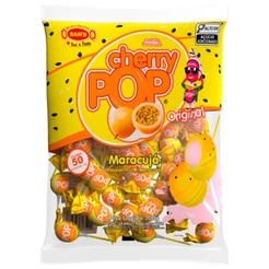 Pirulito Cherry Pop Maracujá Recheio Chiclete c/50 - Sams