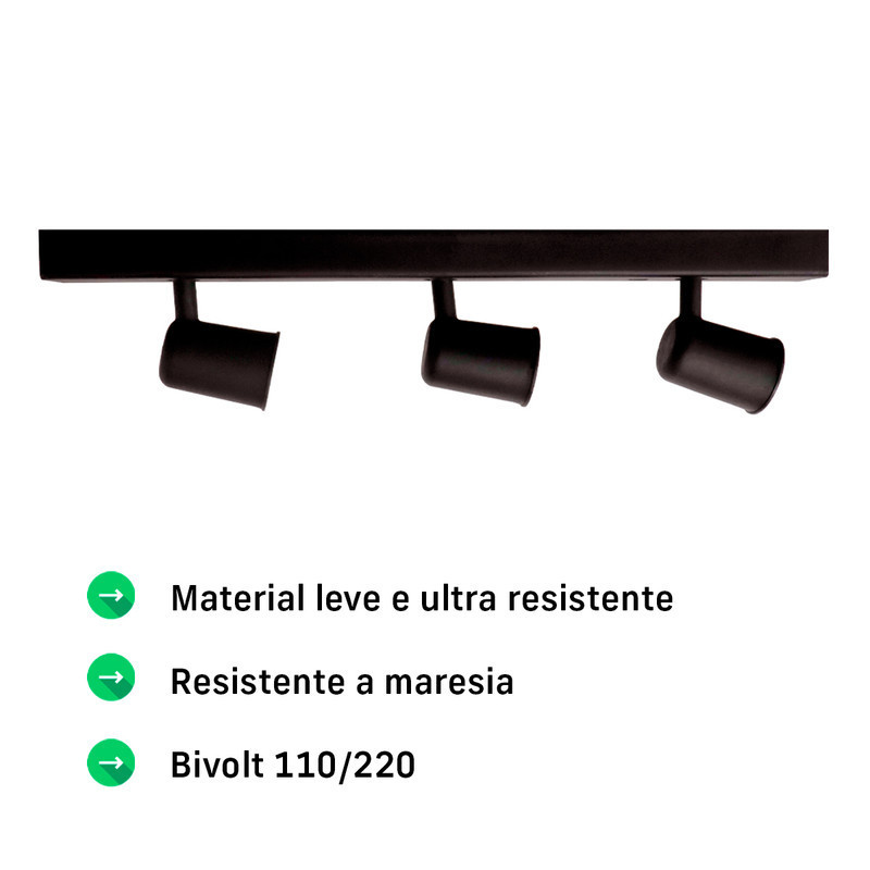 Detalhes do Lustre Luminária Teto Trilho Eletrificado 3 Spot Triplo Lâmpadas E-27 Par20 Articulado Direcionado Led 360° Sobrepor
