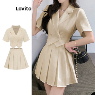 Lovito Conjunto Elegante De Saia Frontal Com Botão Plissado Liso Para Mulheres L77ED258