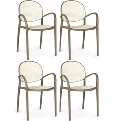 Kit 4 Cadeiras de Jantar Roma com Braço para Sala e Cozinha - Branco/Cinza Escuro
