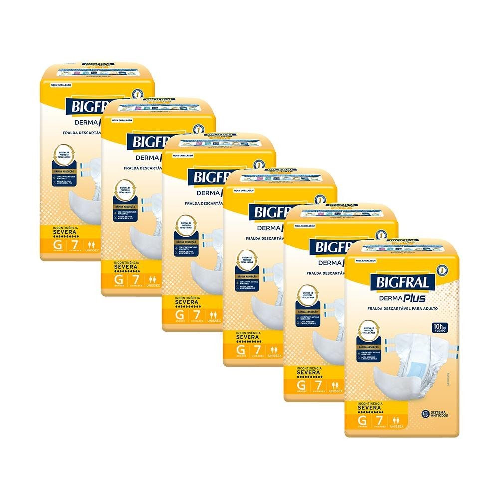 Kit 6 Fraldas Geriátricas Bigfral Derma Plus G com 7un cada em Oferta na Shopee