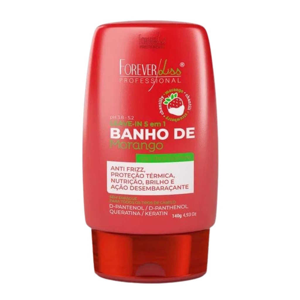 Leave-in Forever Liss Banho de Morango 5 em 1 140g Brilho e Maciez