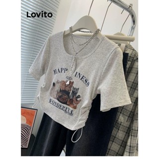 Lovito Camiseta feminina casual lisa Padrão LNE51214