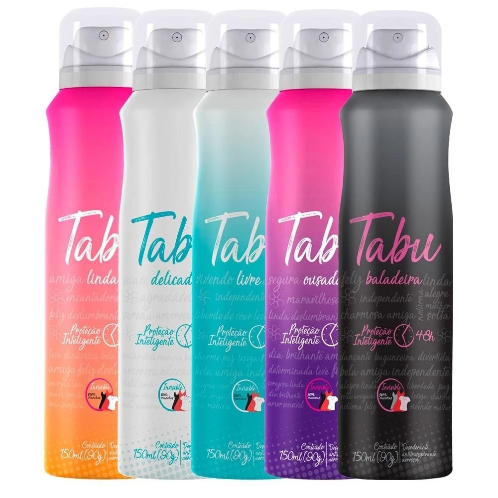 Kit Desodorante Aerosol Antitranspirante Tabu Collection Baladadeira + Linda + Delicada + Livre + Ousada (5 unidades) — imagem 1
