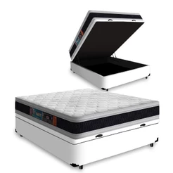 Box Baú com Colchão e Espuma D45 Castor Black White Casal 138cm