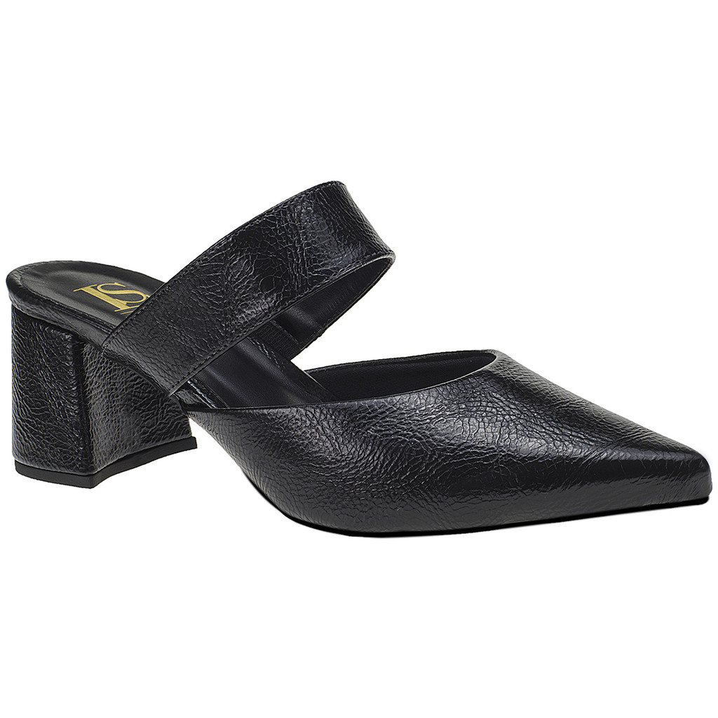 Scarpin Feminino Mule Social Salto Bloco Tamanco Bico Fino 0001 - Women Shoes