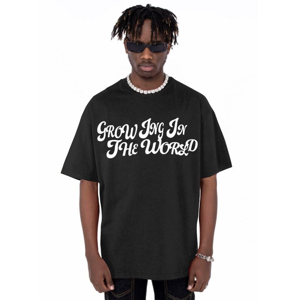 Camiseta Estampa Evoluindo Mundo Growing In The Wolrd T Shirt Bordada Fit Skatista Camisa Academia