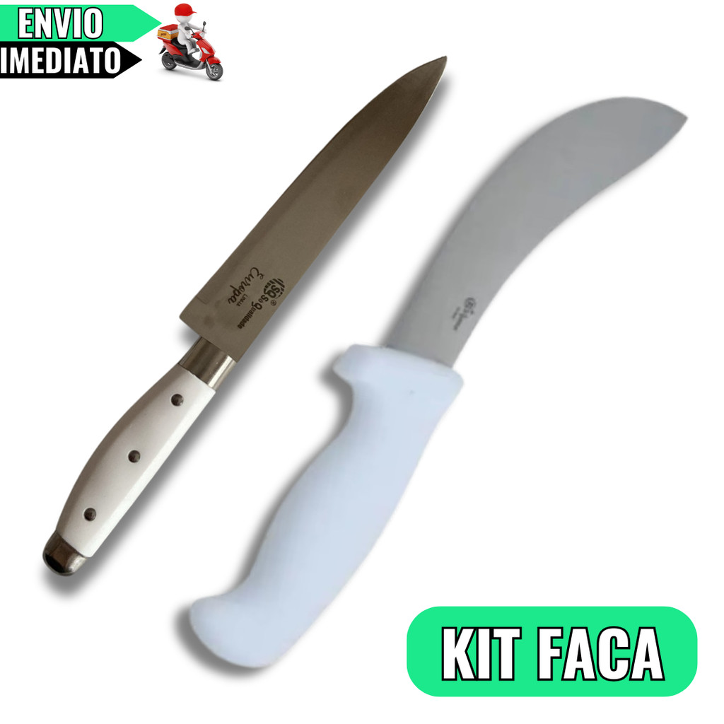 Faca De Carne Profissional 6" + Faca Tira Couro " Para Churrasco, Açougue, Cozinha, Uso Profissional e Uso Domestico