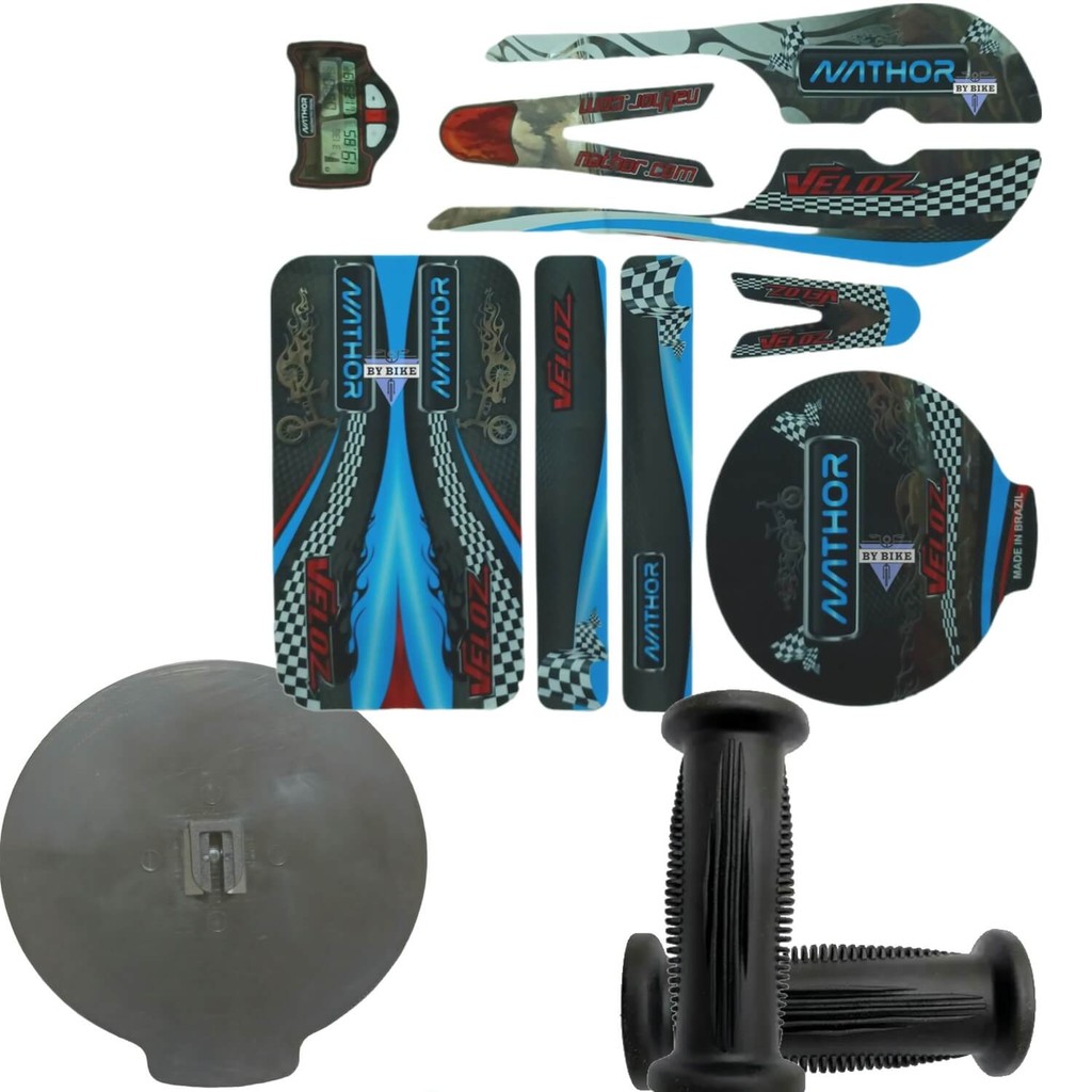 Kit Adesivo Manopla e Placa Para Bicicleta do Aro 12 Nathor