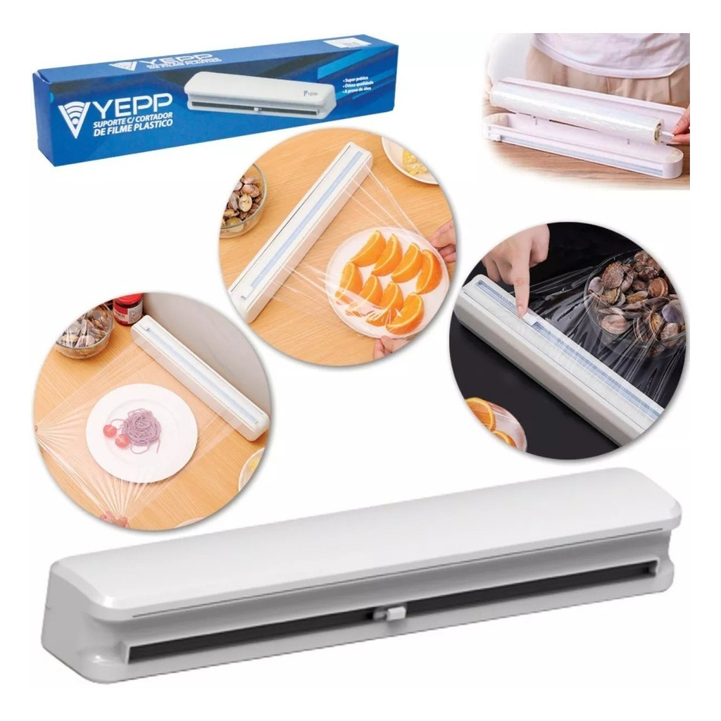 Suporte Plástico Com Cortador Papel Alumínio e Filme Pvc Ajustavel Dispenser Rapido e Eficaz